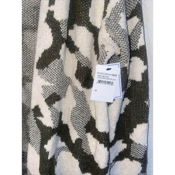 Susina Camo Open Front Long Cardigan Sweater Fuzzy Cozy Soft Army Green M New - Picture 3 of 7